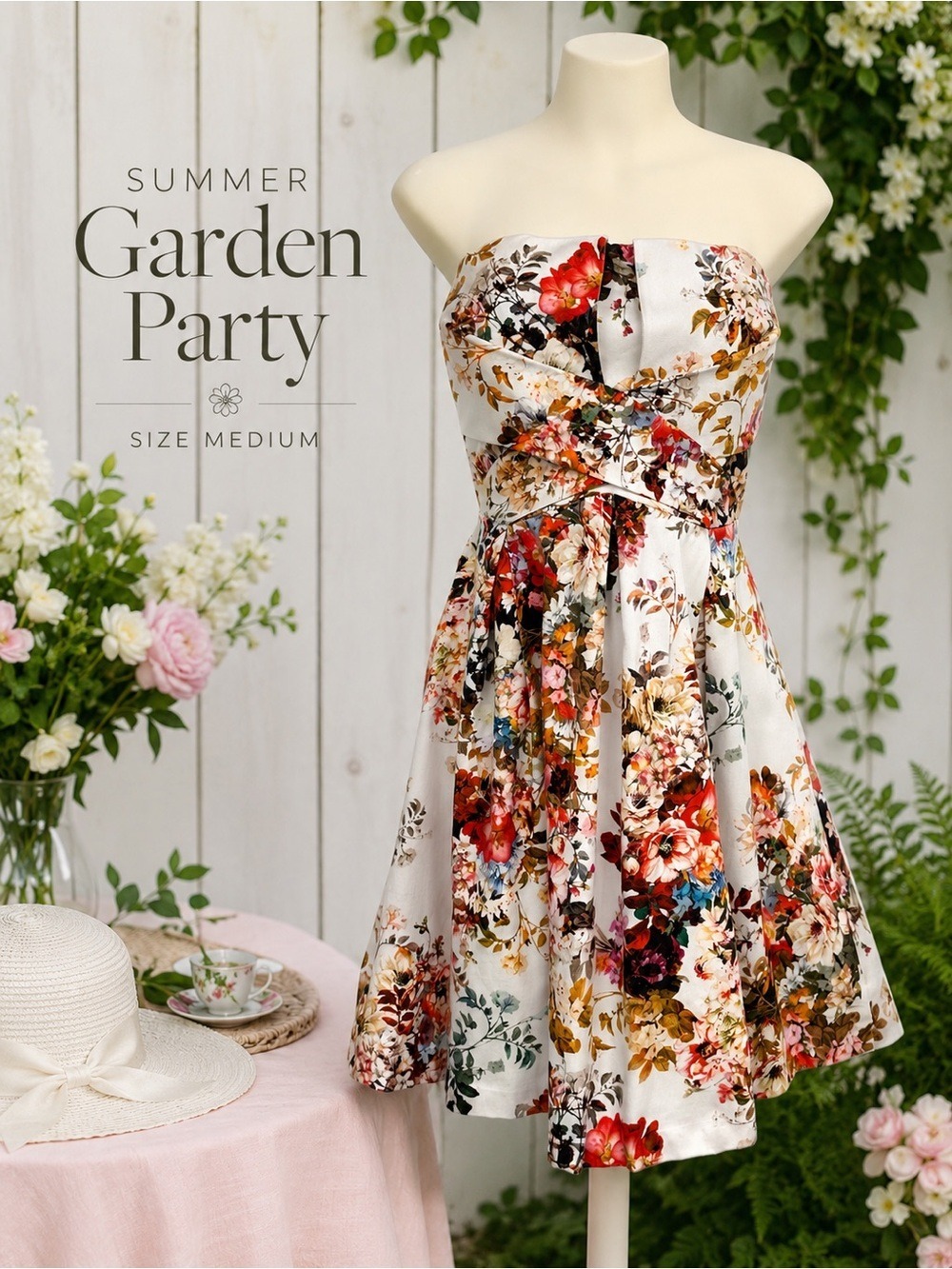 Sinéquanone Paris Floral Cotton Strapless Fit Flare Dress Size 10 Party Wedding